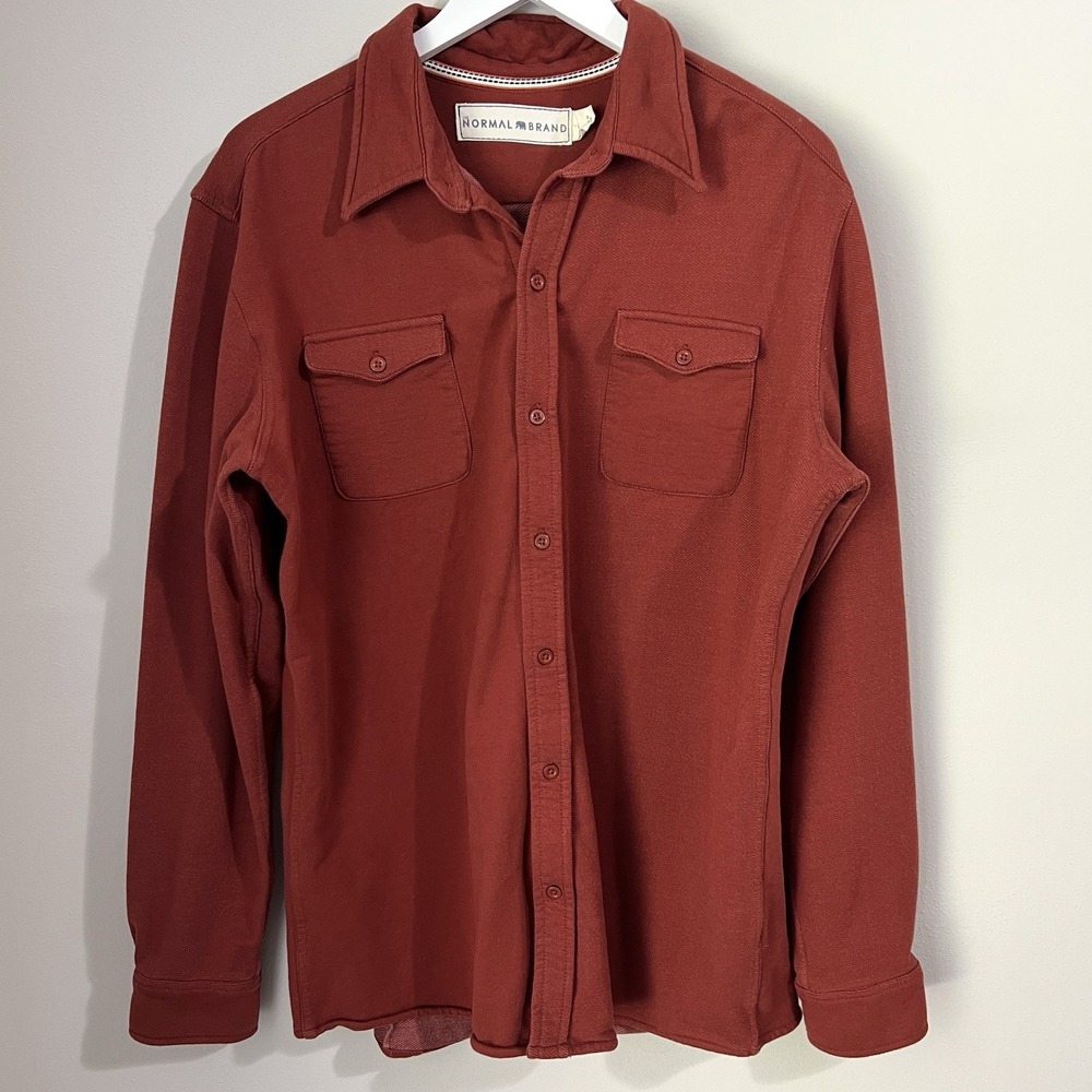 The Normal Brand Men's Size Large Red Button Down Shirt Jacket Shacket Flannel